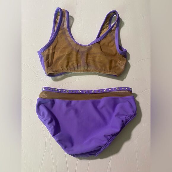 AA dance design custom solo costume purple rhinestone 2 piece set Wave LC child - Picture 4 of 9